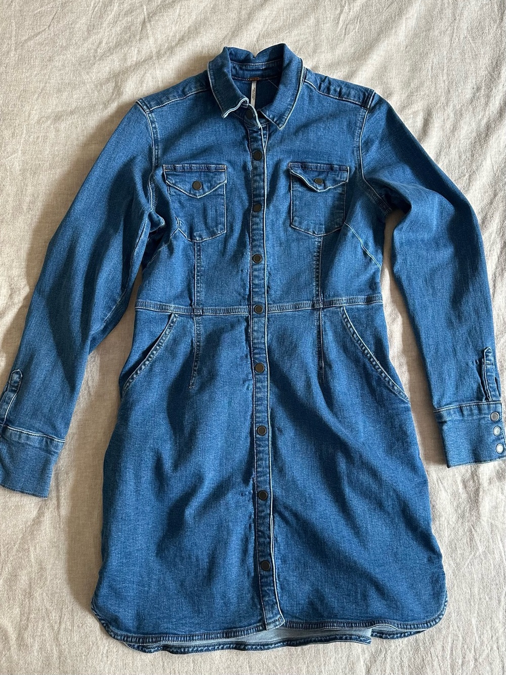 Free People Dynamite Denim Dress Western Snap Front Size L